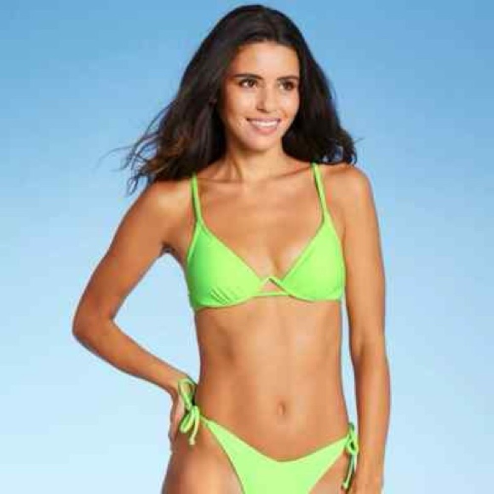 Xhilaration Neon Lime Tie-Side Triangle Bikini